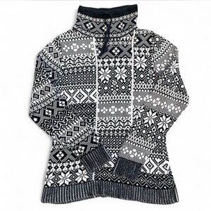 Woolrich Women's Mock-neck Sweater Size Small Black White Nordic Fair Isle